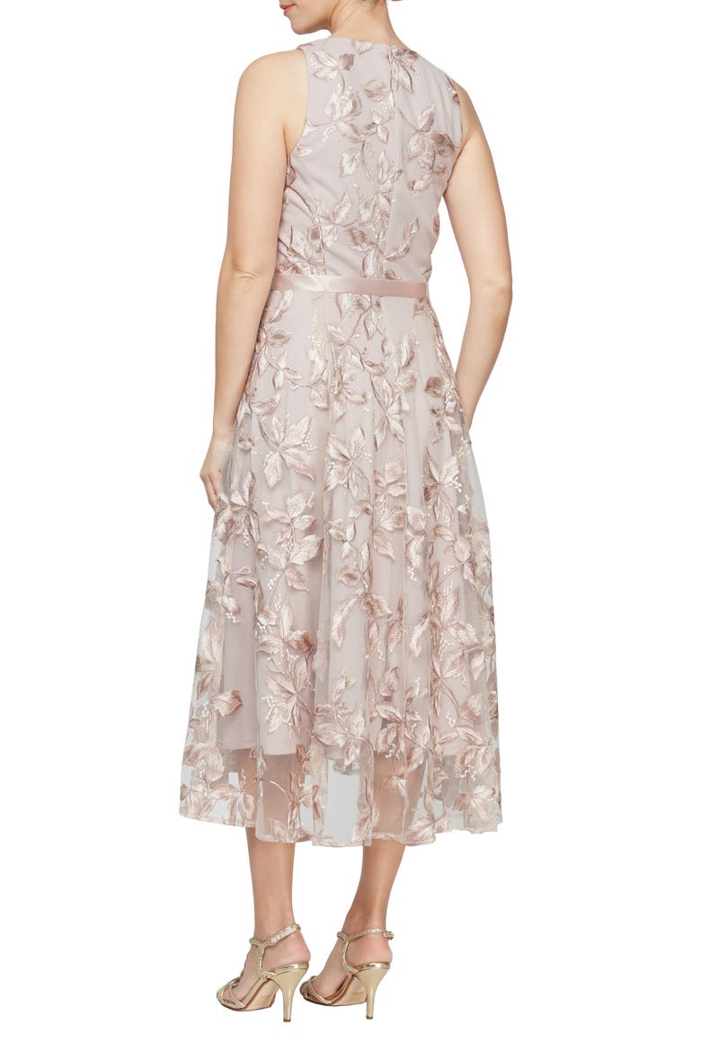 Embroidered Sleeveless Cocktail Dress, Alternate, color, CHAMPAGE