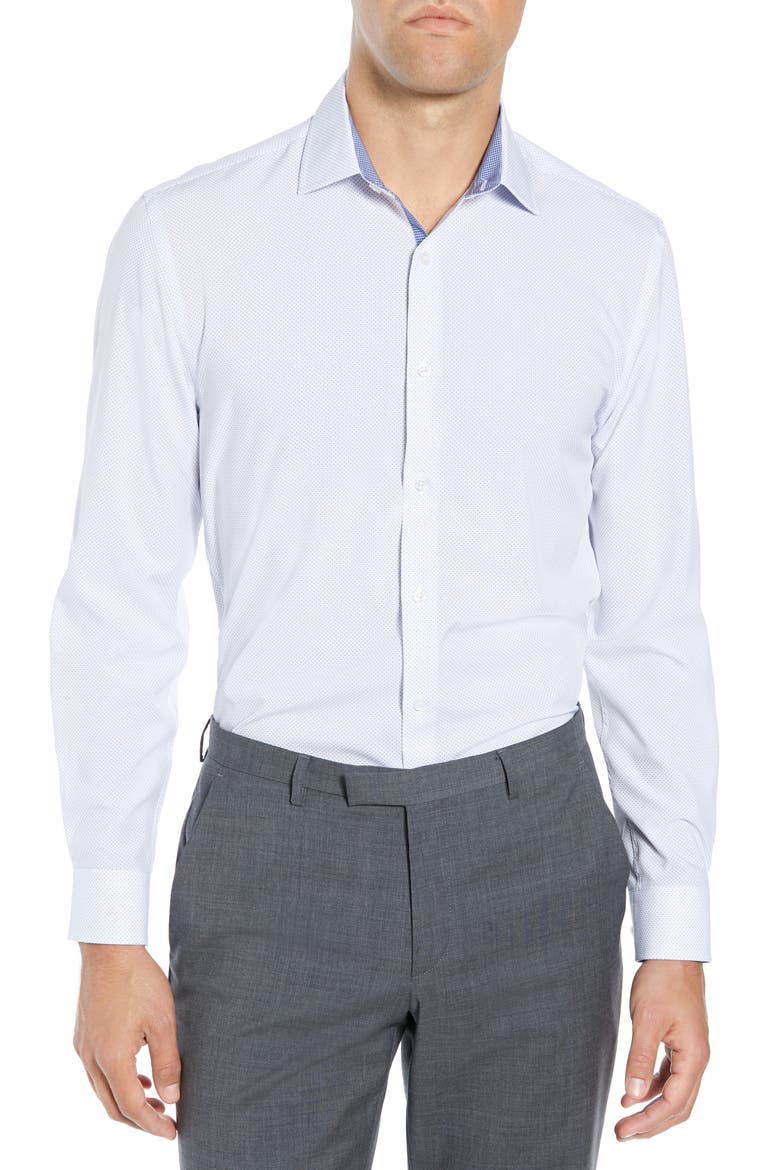 Slim Fit Performance Stretch Dot Dress Shirt, Main, color, LIGHT BLUE