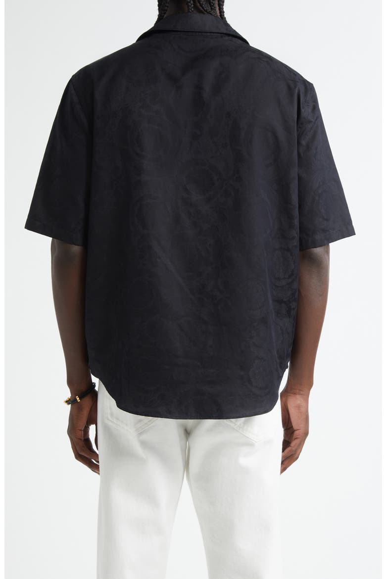 Barocco Jacquard Cotton Poplin Camp Shirt, Alternate, color, BLACK