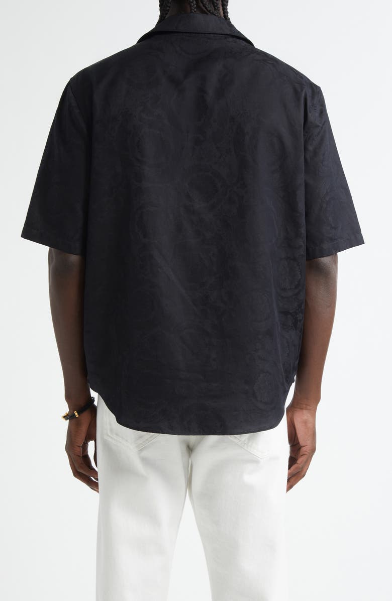 Versace Barocco Jacquard Cotton Poplin Camp Shirt, Alternate, color, Black
