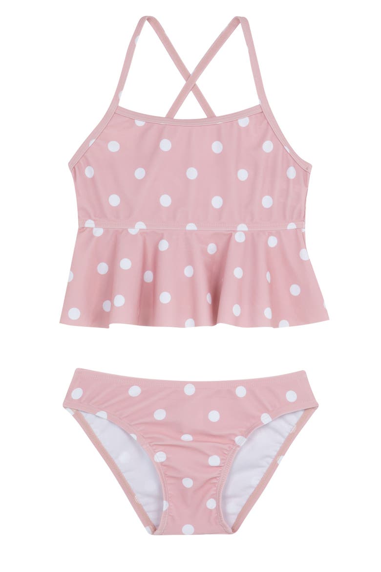 Dot Dot Dot Scoop Neck Ruffle Swim Set, Main, color, Pink