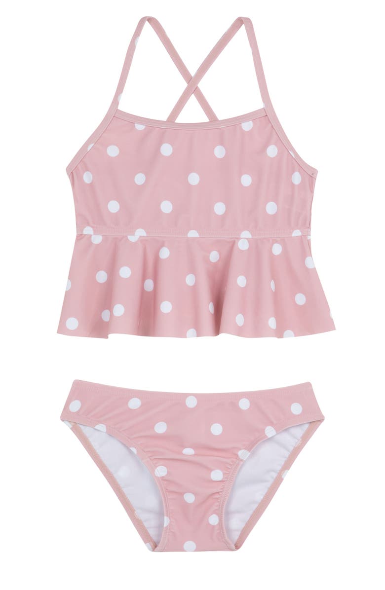 Gottex Kids Dot Dot Dot Scoop Neck Ruffle Swim Set, Main, color, Pink