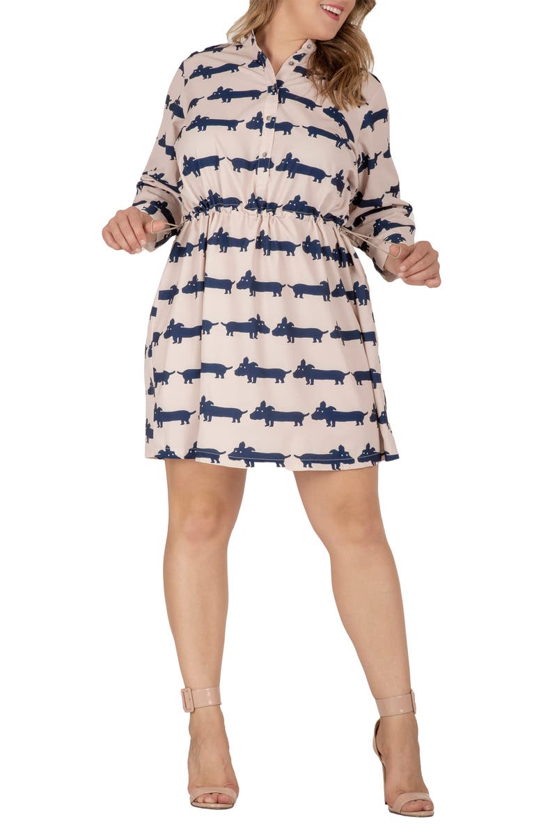 Standards & Practices Blouson Dress, Alternate, color, Cream Navy