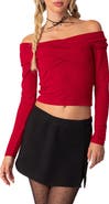 EDIKTED Off the Shoulder Long Sleeve Crop Top