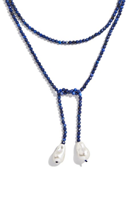 Faux Pearl & Faux Semi Precious Stone Wrap Necklace