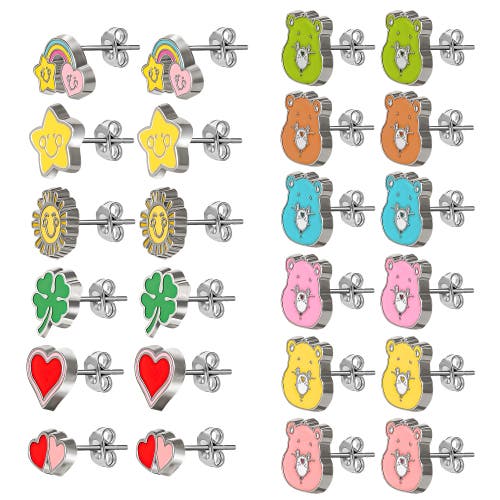 Care Bears Cute Stud Earrings Set Of 12 In Multi