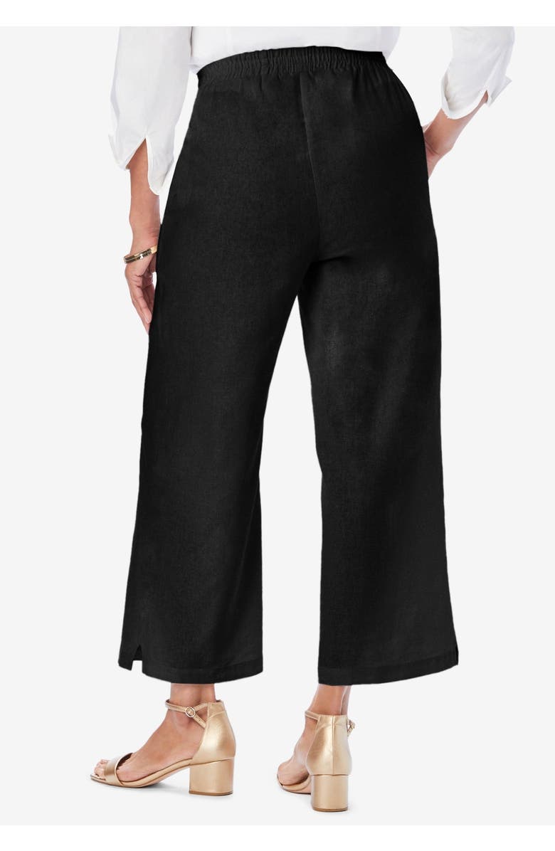 Jessica London Wide Leg Linen Crop Pant, Alternate, color, Black