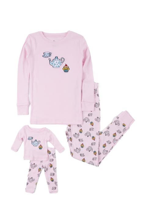 Girls Matching Doll Printed Cotton Pajamas, Fantasy & Character Prints (Toddler, Little Kid & Big Kid)