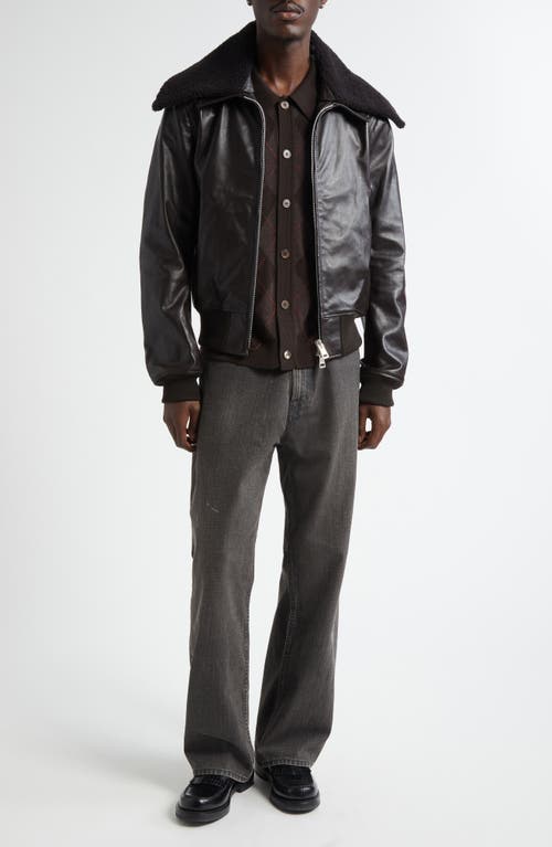 Our Legacy Pharos Leather Bomber Jacket With Removable Genuine Shearling Collar In Black