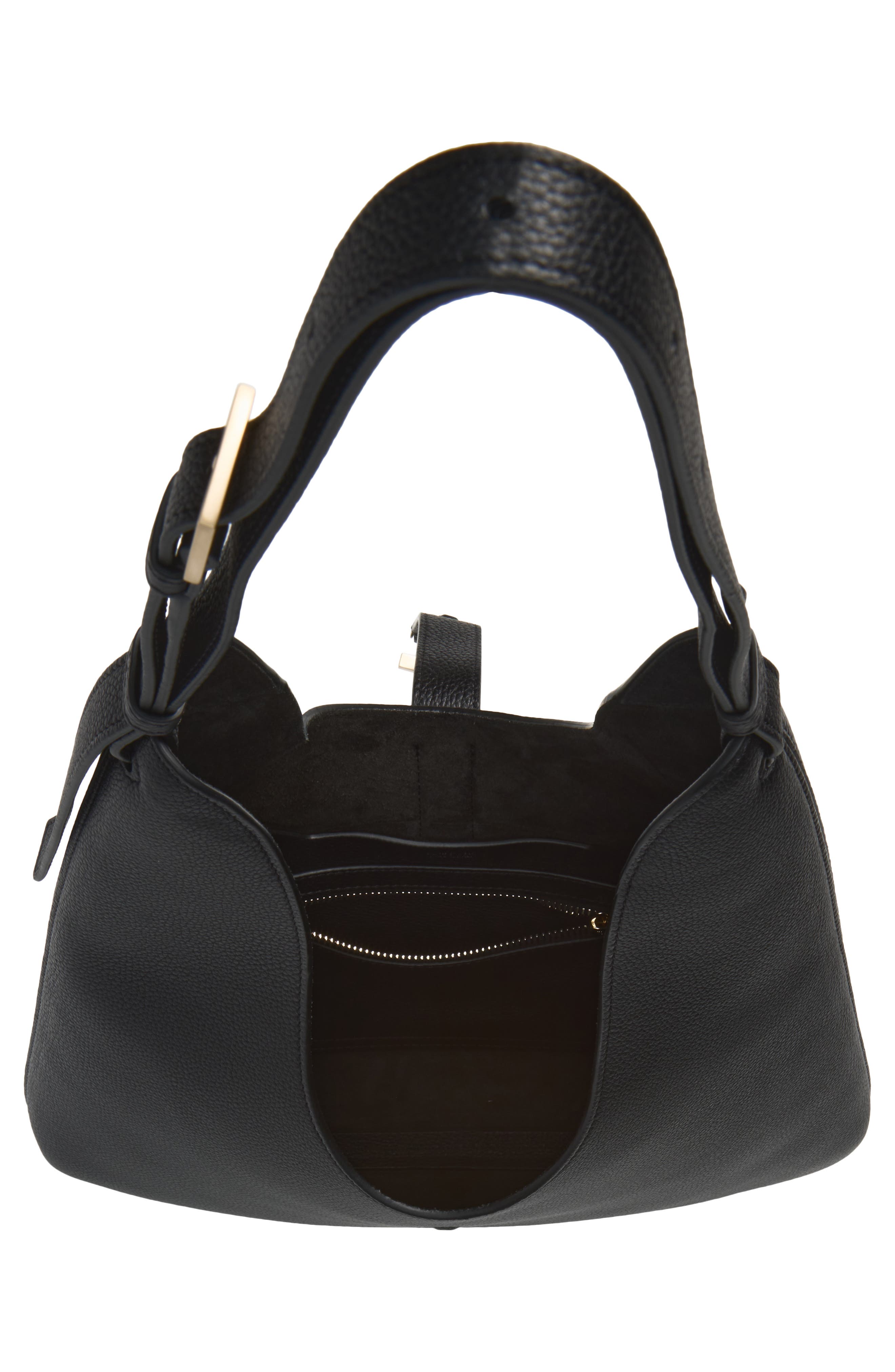 Medium Kara Grained Leather Hobo Bag, Alternate, color, BLACK