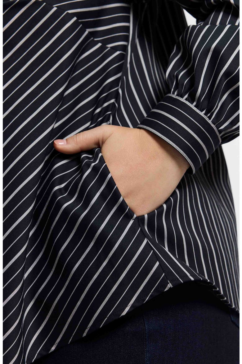 Daphne Stripe Stretch Cotton Blend Pullover Shirt, Alternate, color, BLACK/ WHITE