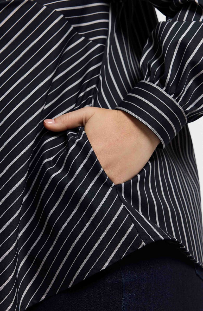 Foxcroft Daphne Stripe Stretch Cotton Blend Pullover Shirt, Alternate, color, Black/ White