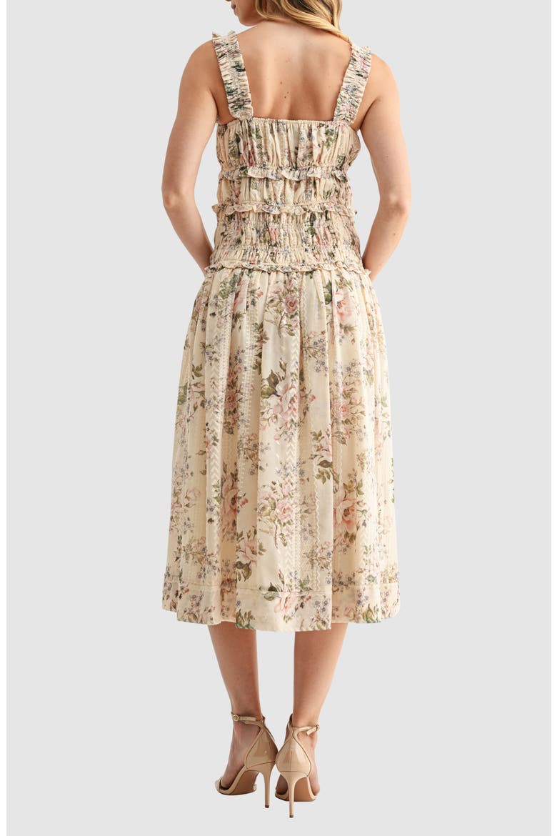 Floral Print Ruched Midi Dress, Alternate, color, CREAM FLORAL