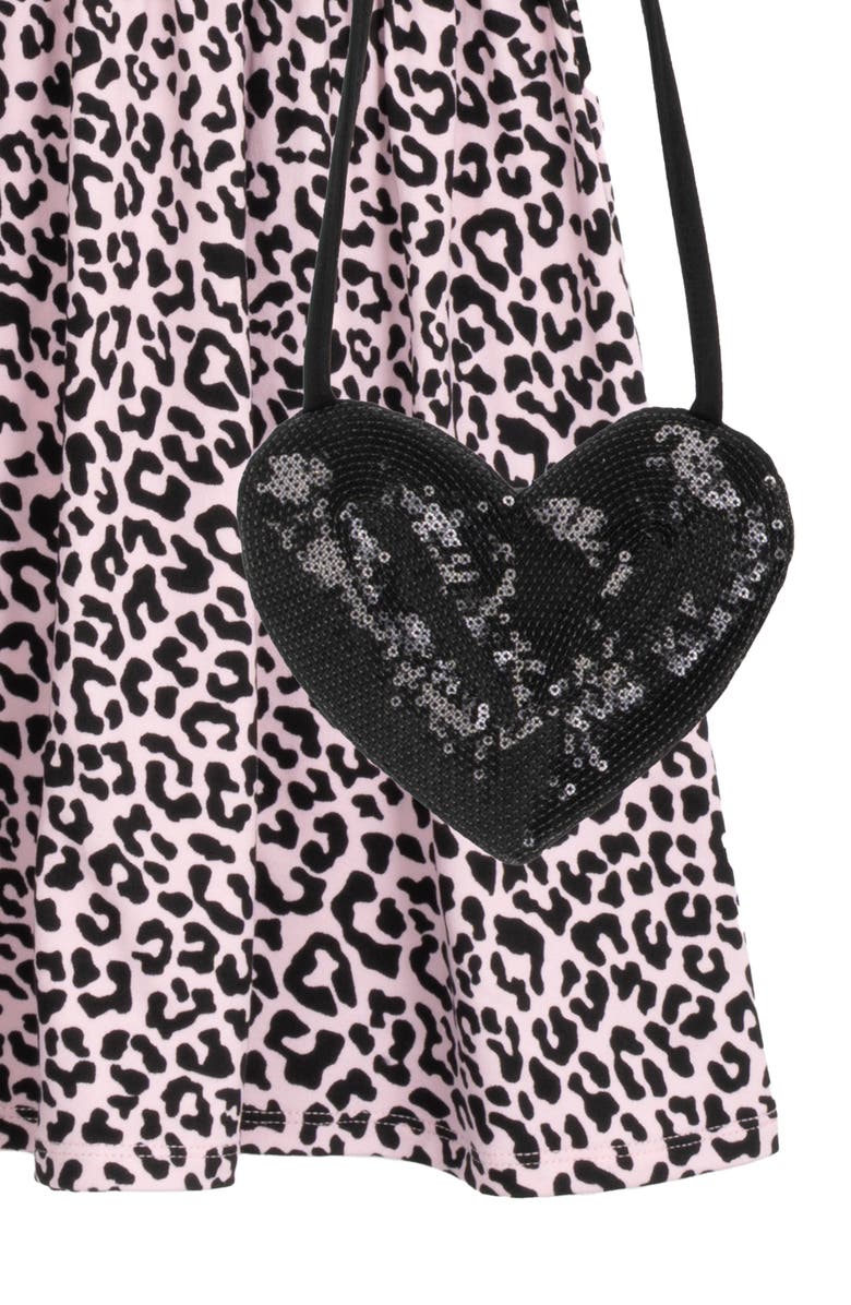Rare Editions Kids' Yummy Leopard Long Sleeve Dresses, Scrunchies & Heart Bag Set, Alternate, color, Black