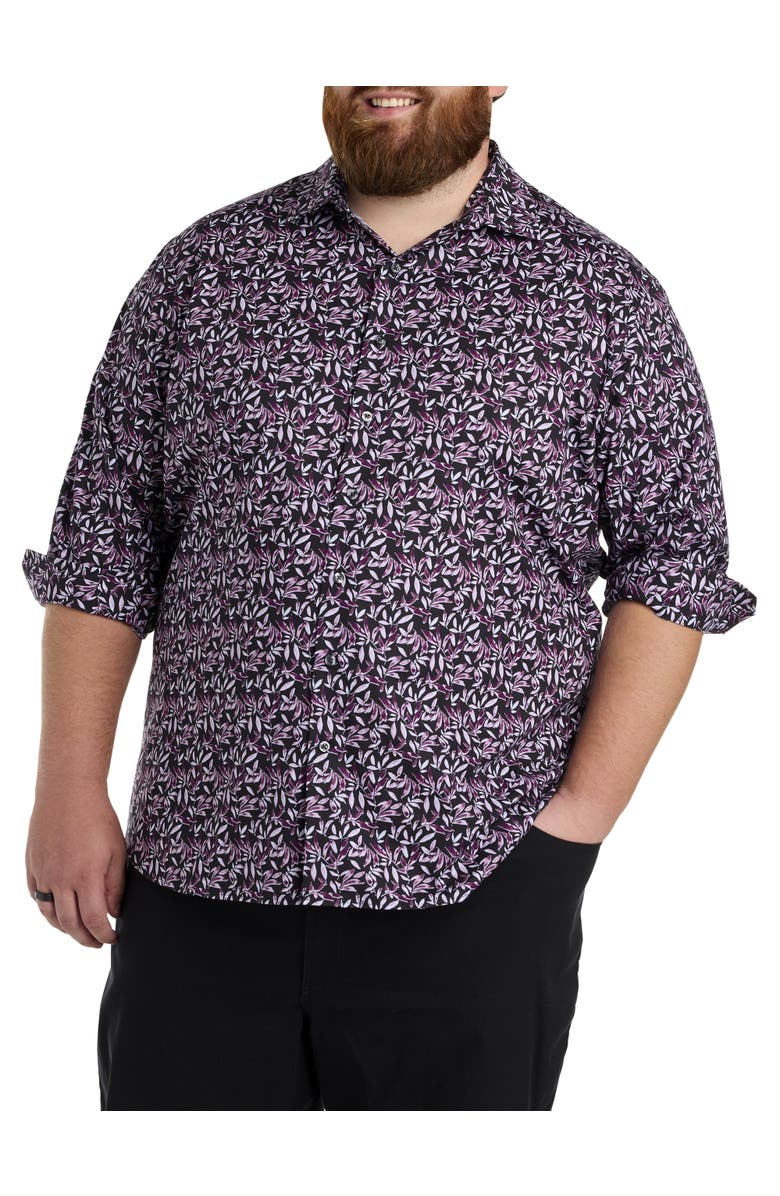 Synrgy by DXL Big & Tall Floral Print Sport Shirt, Main, color, Purple