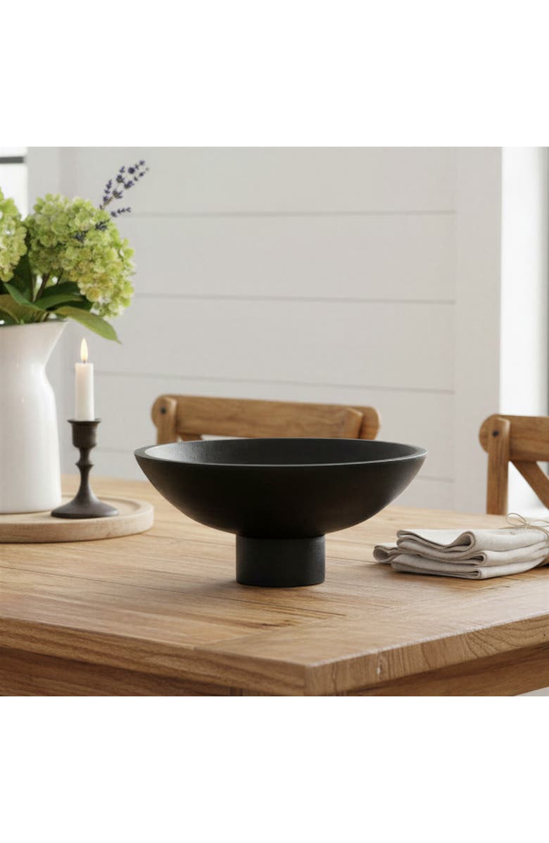 Storied Home Mango Wood Footed Bowl, Black Finish, Alternate, color, 