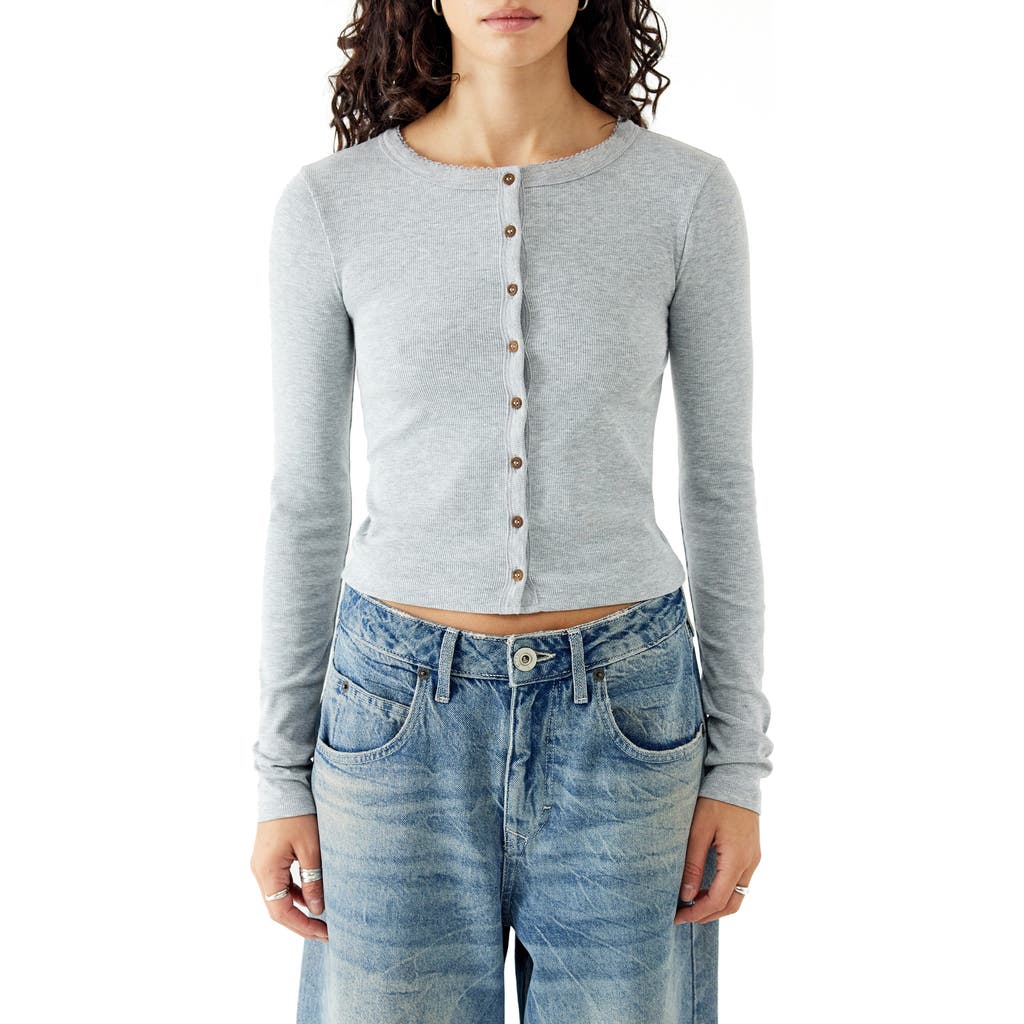 Bdg Urban Outfitters Button-up Long Sleeve Rib Top In Grey Marl