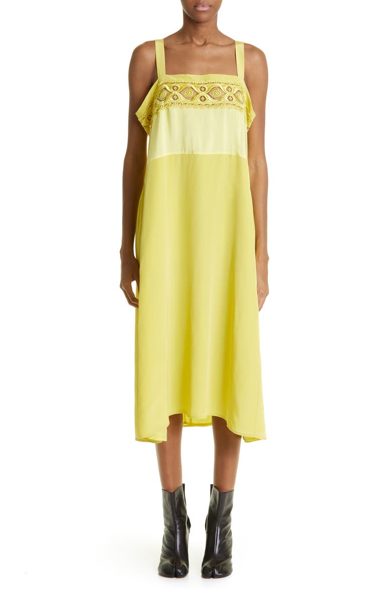 Lace Trim Midi Dress, Main, color, LEMON