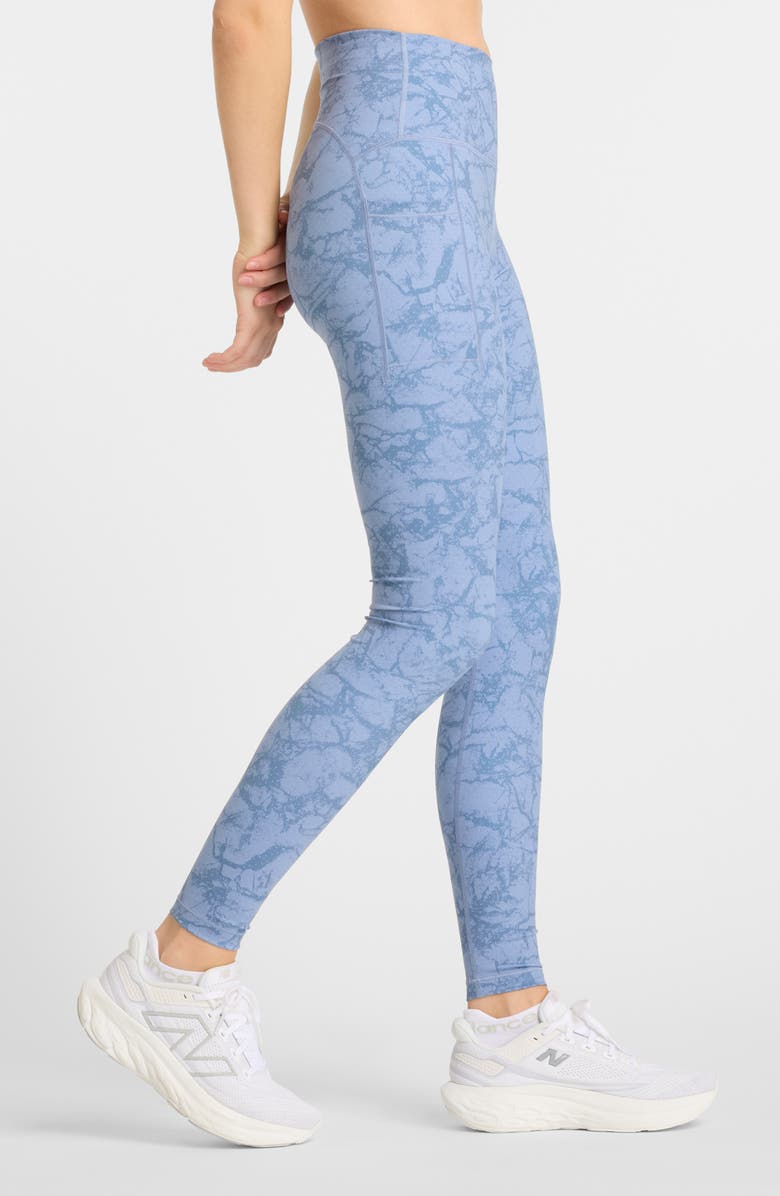 New Balance NB Sleek Pocket Printed High Waist Performance Leggings, Alternate, color, Blue