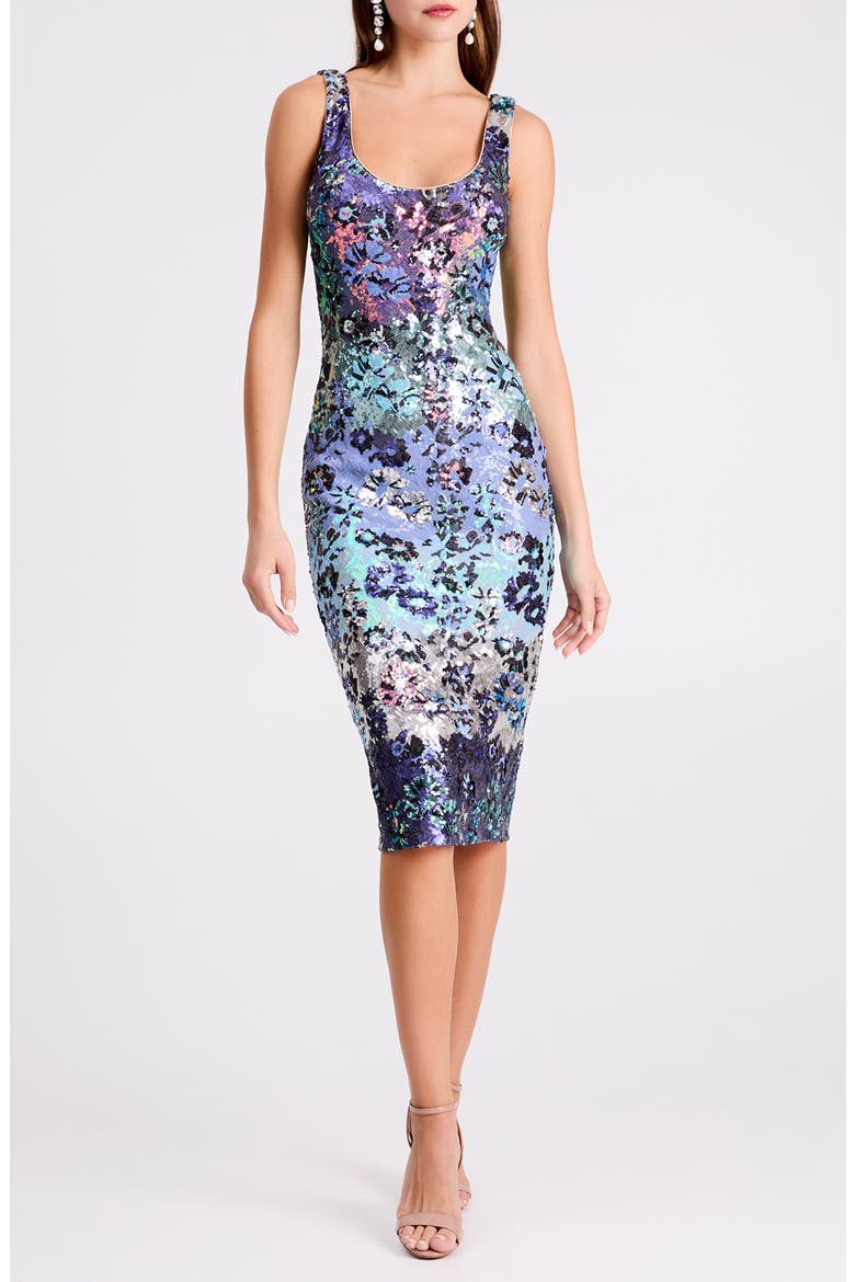 Myra Sequin Pencil Cocktail Dress, Main, color, BLUE/ SILVER FLORAL
