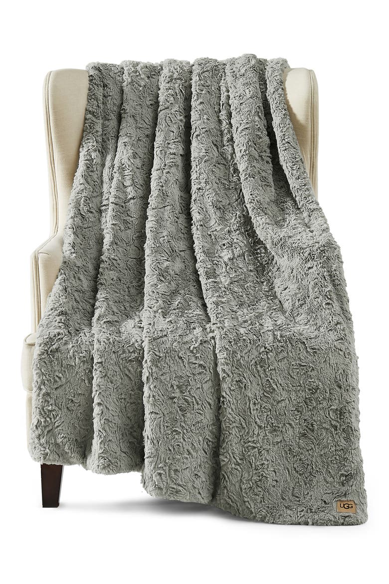 Adalee Faux Fur Throw Blanket, Alternate, color, SEAL