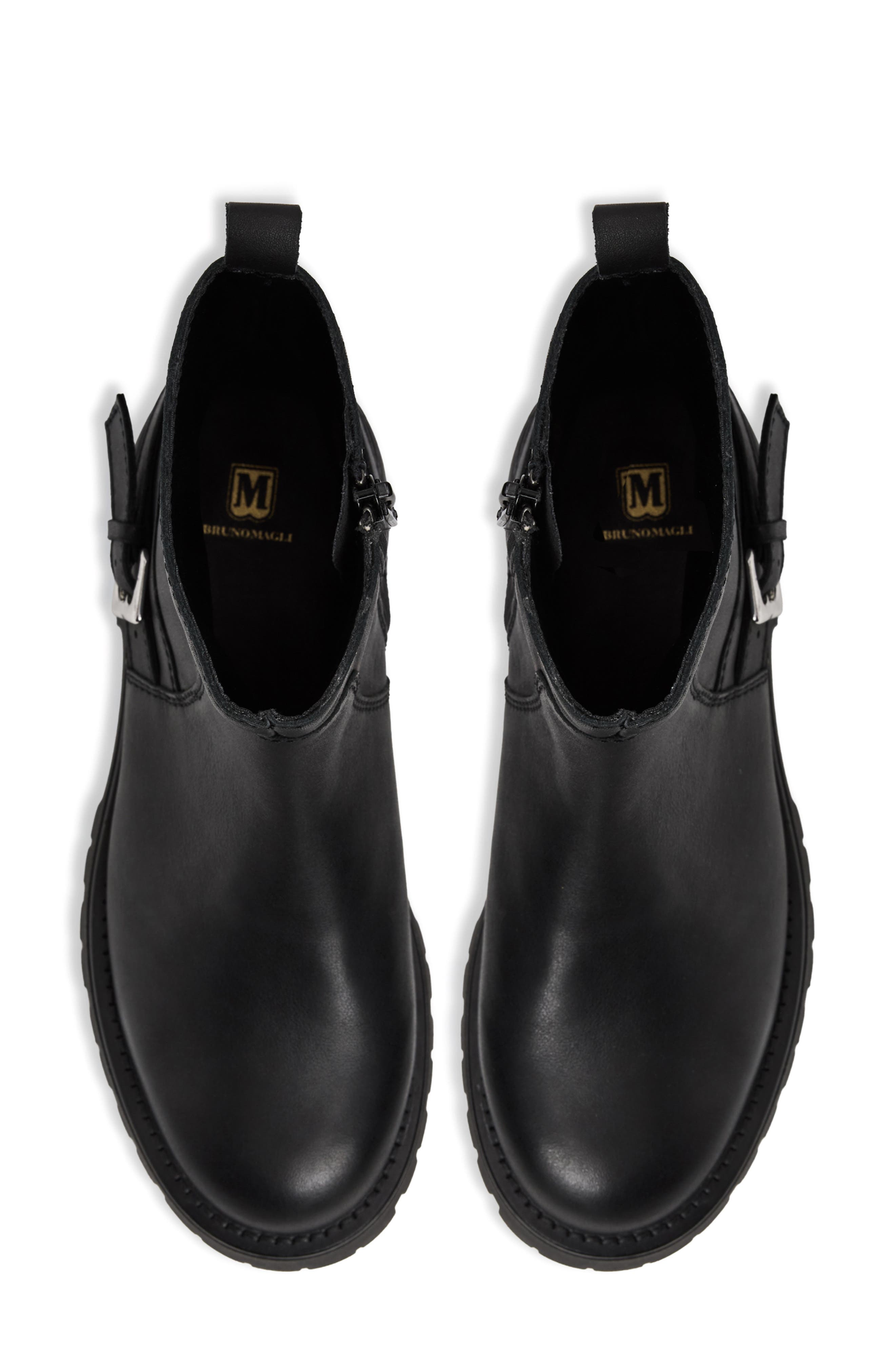Bruno Magli Lensa Lug Sole Leather Moto Boot, Alternate, color, Black