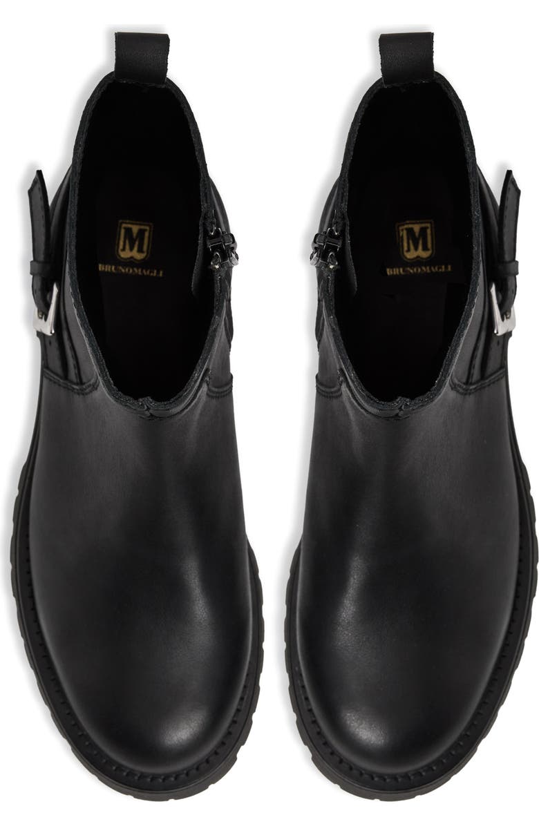 Bruno Magli Lensa Lug Sole Leather Moto Boot, Alternate, color, Black