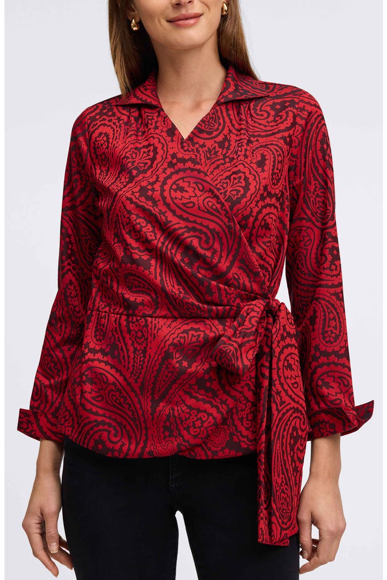 Saline Paisley Jacquard Wrap Top, Main, color, BLACK/ RED