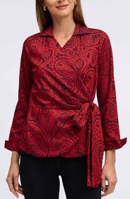 Foxcroft Saline Paisley Jacquard Wrap Top