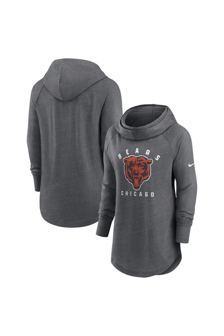 Women's Nike Heather Charcoal Chicago Bears Raglan Funnel Neck Pullover Hoodie, Main, color, Heather Charcoal
