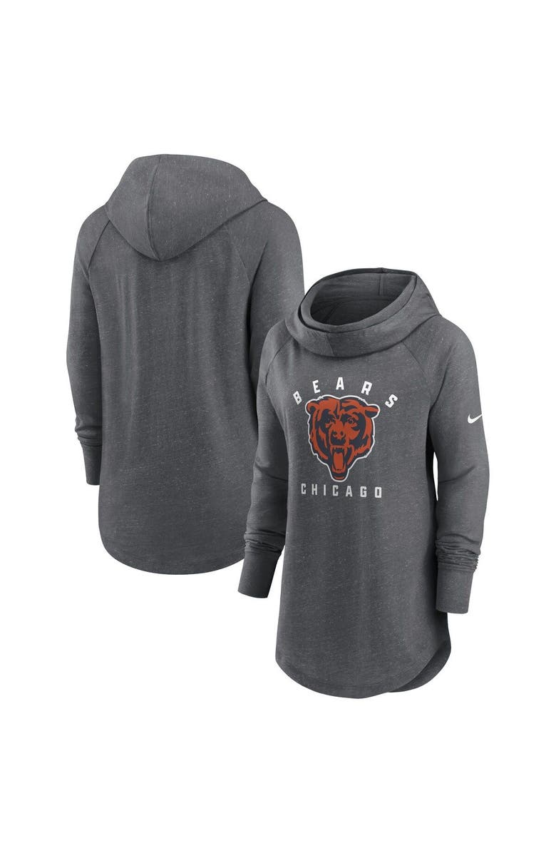 Nike Women's Nike Heather Charcoal Chicago Bears Raglan Funnel Neck Pullover Hoodie, Main, color, Heather Charcoal
