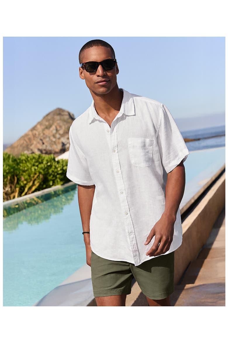 Traditional Fit Short Sleeve Linen Shirt, Alternate, color, White