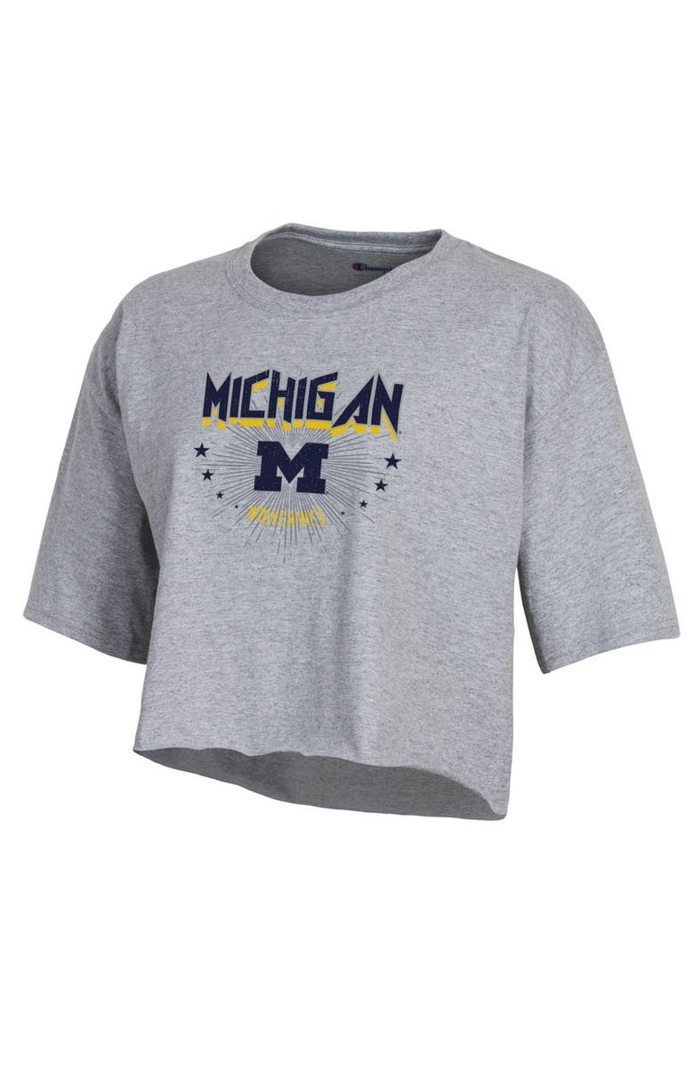 Champion Women's Champion Heather Gray Michigan Wolverines Boyfriend Cropped T-Shirt, Alternate, color, Gray