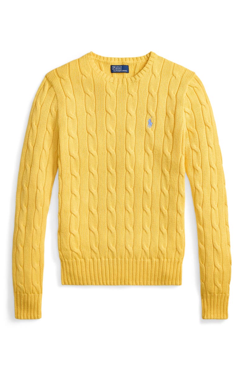 Polo Ralph Lauren Cable Stitch Cotton Crewneck Sweater, Alternate, color, Beach Yellow
