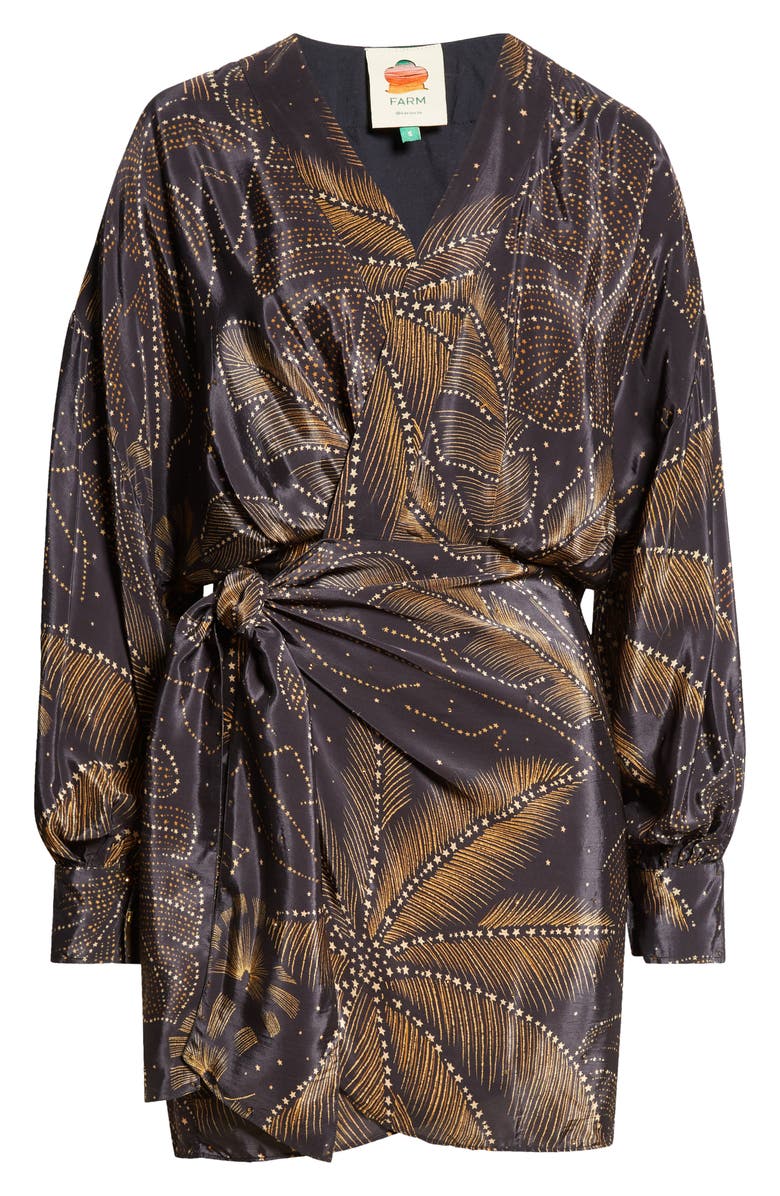 FARM Rio Golden Foliage Long Sleeve Wrap Minidress, Alternate, color, 