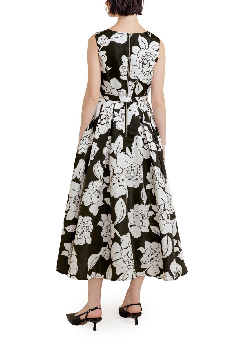 Print Belted Sleeveless Maxi Dress, Alternate, color, BLACK