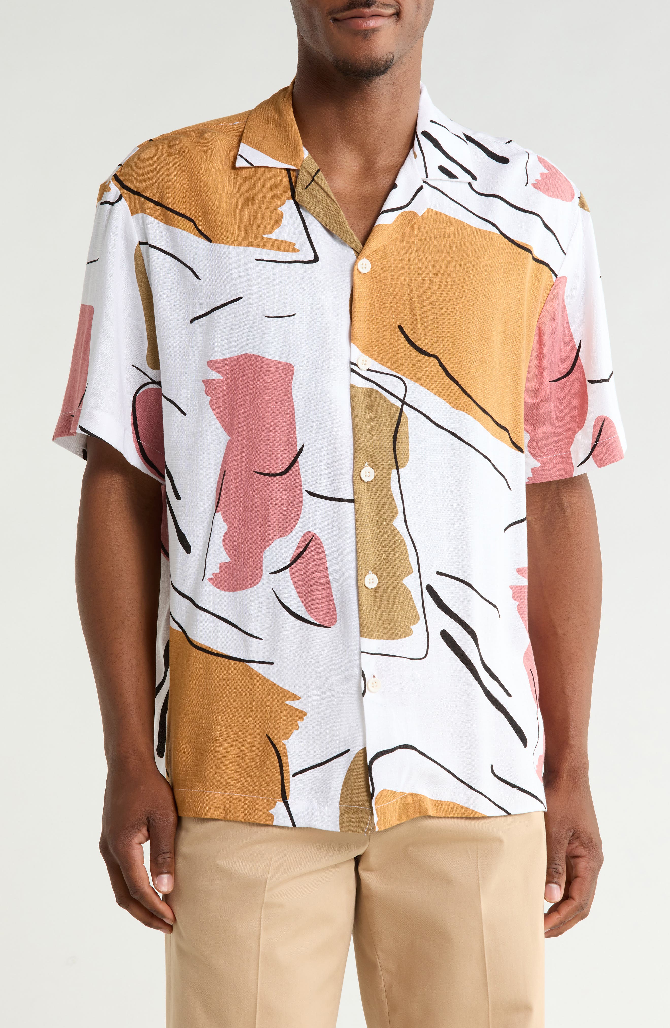 DENIM AND FLOWER Relaxed Fit Short Sleeve Button-Up Shirt
