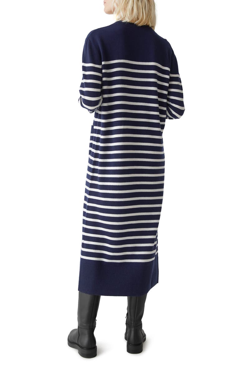 Breton Stripe Long Sleeve Wool Midi Sweater Dress, Alternate, color, NAVY STRIPE