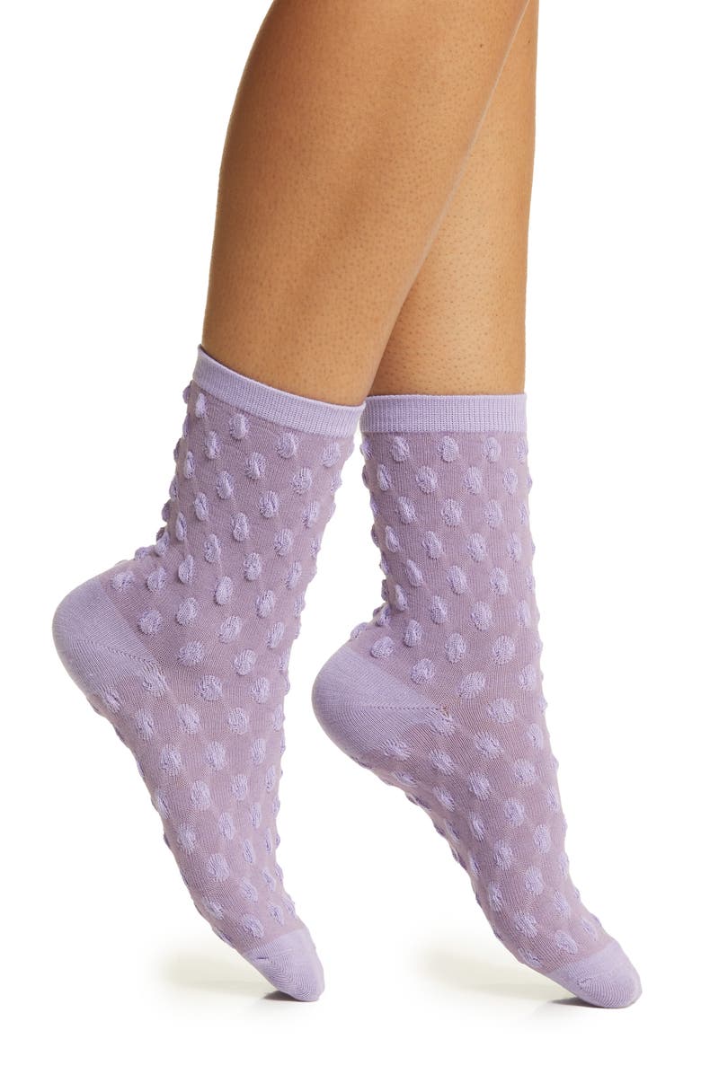 HIGH HEEL JUNGLE Dot Texture Crew Socks, Main, color, Purple