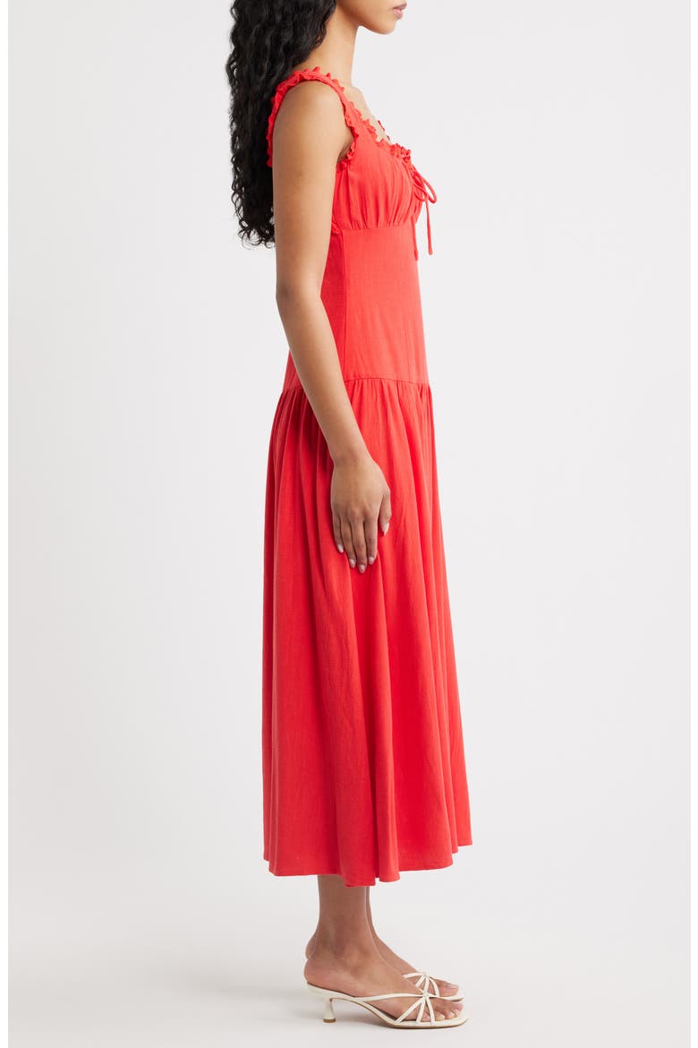 Joanne Lace Trim Drop Waist Midi Dress, Alternate, color, RED