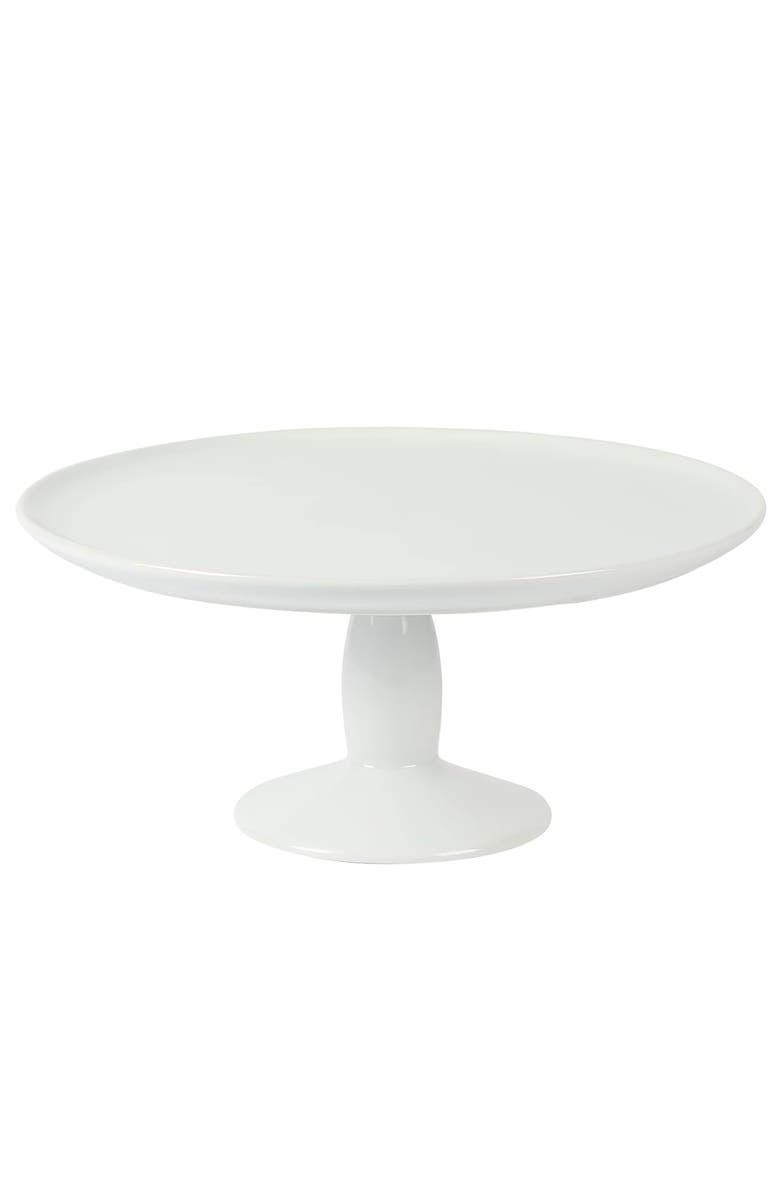 MARTHA STEWART 12in Fine Ceramic Round Cake Stand With Server, Alternate, color, White