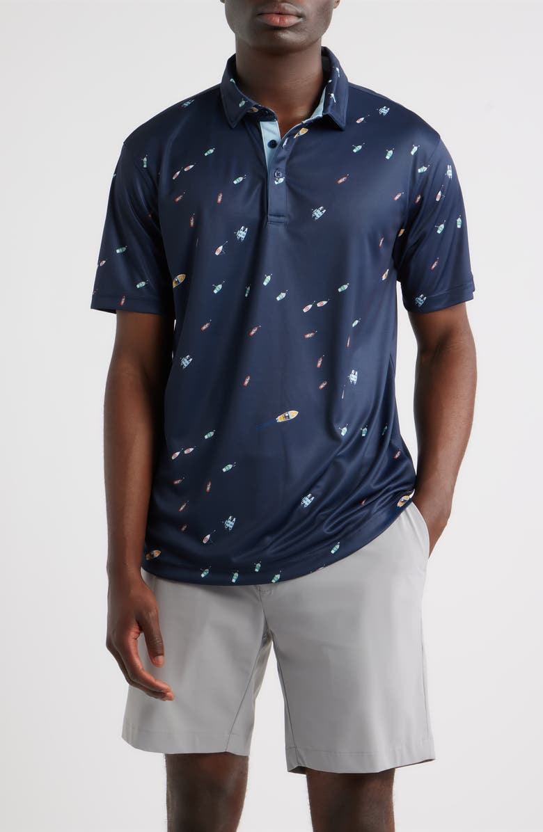 Swannies Macintyre Yacht Print Performance Golf Polo, Main, color, Navy