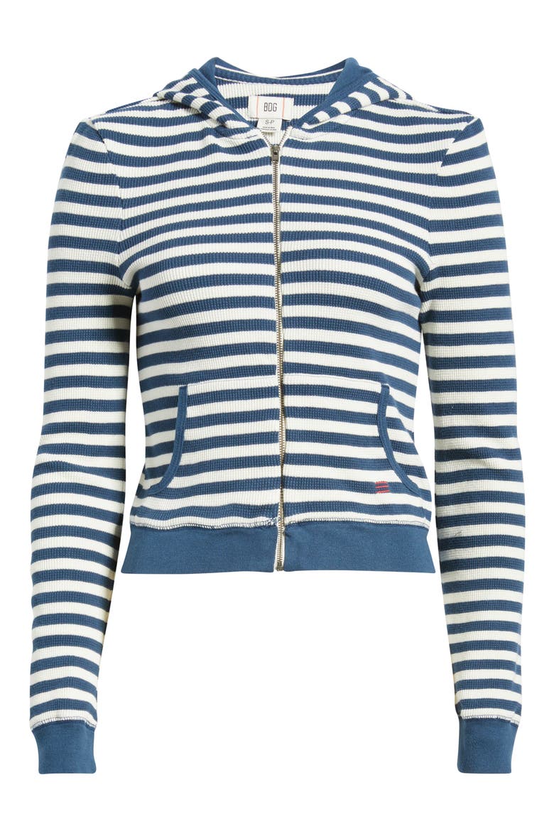 Stripe Waffle Stitch Crop Zip Hoodie (Women) | Nordstrom