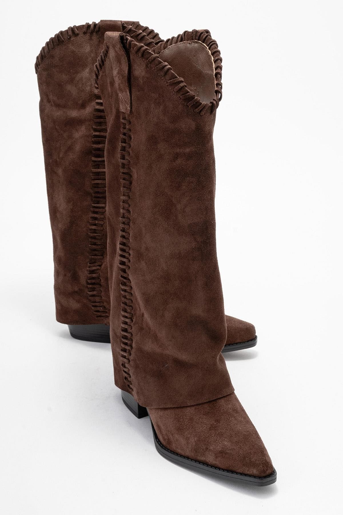 Clementina Leather Western Boot, Alternate, color, Brown Suede Leather