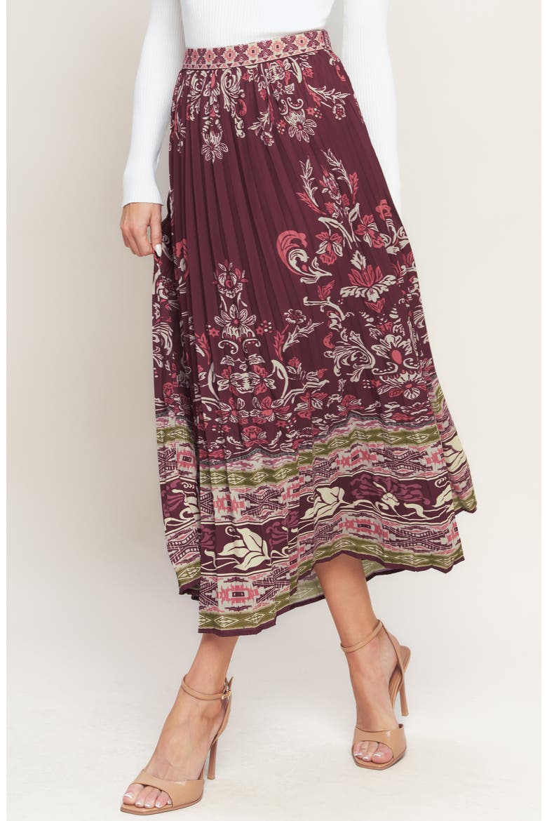 Pleated Midi Skirt, Alternate, color, BURGUNDY