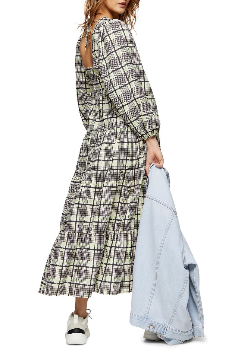 Maternity Plaid Long Sleeve Midi Dress, Alternate, color, LIME MULTI