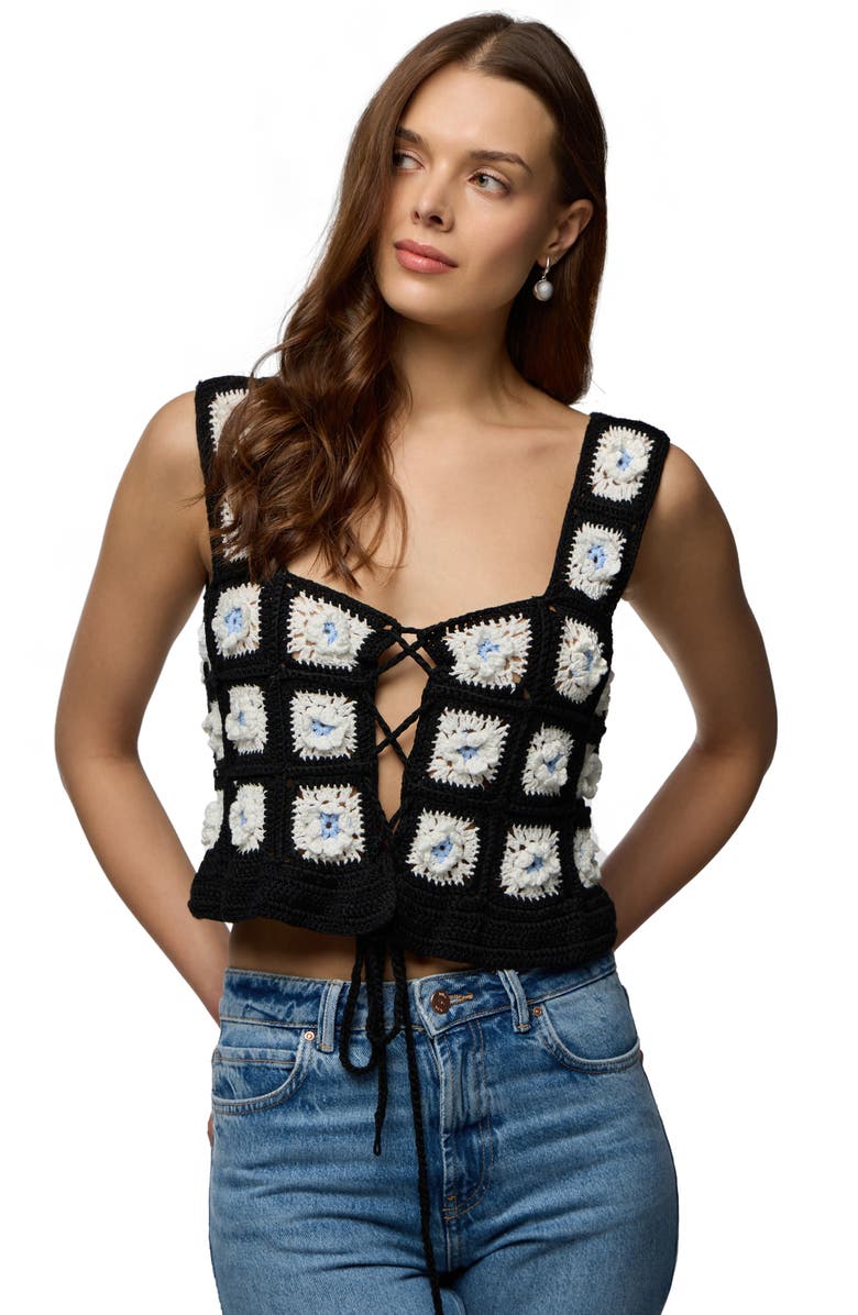 SAACHI Crochet Sweater Vest, Alternate, color, Black