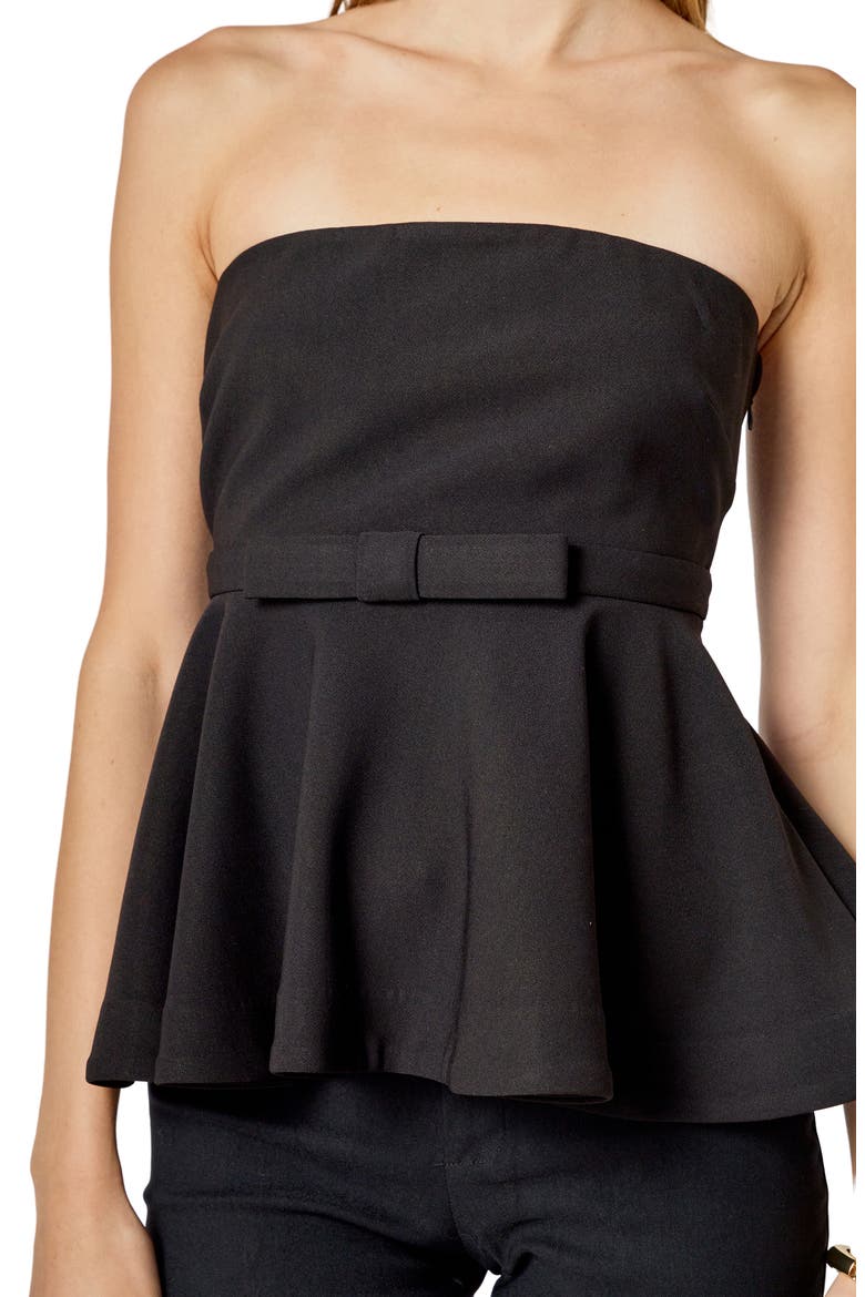 Bow Strapless Peplum Top, Alternate, color, BLACK