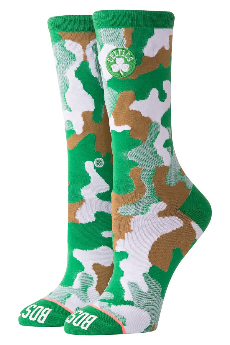 Celtics Camo Crew Socks, Main, color, GREEN