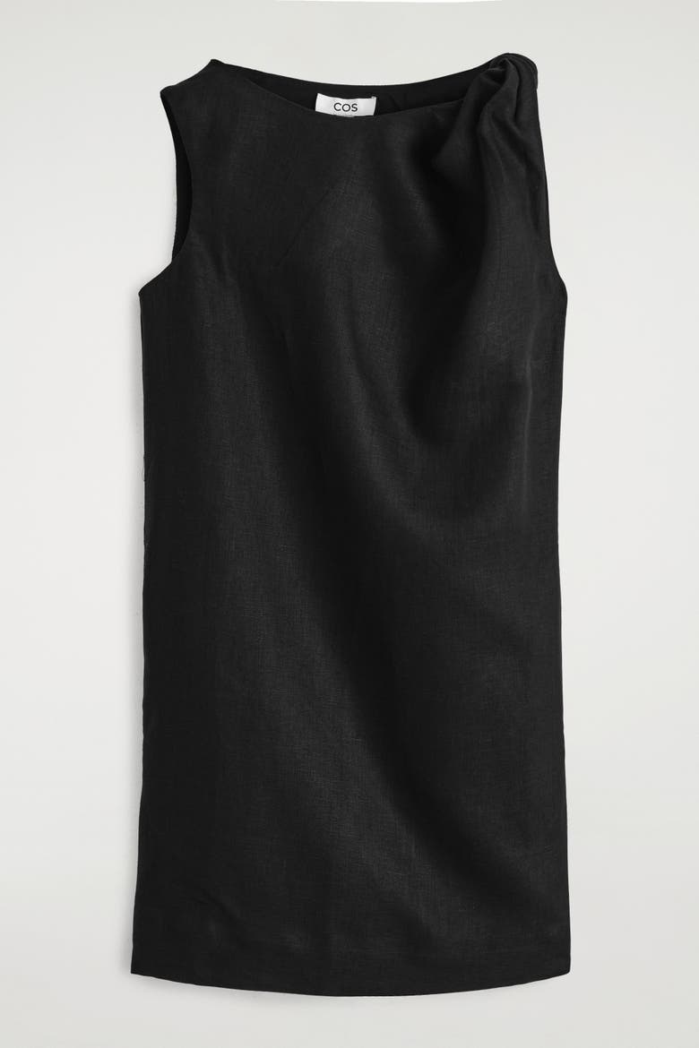 Twist-Detail Linen Mini Dress, Alternate, color, BLACK
